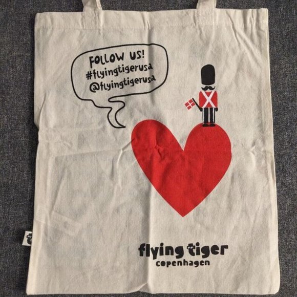 Flying Tiger Copenhagen Halloj Heart Denmark Love Tote Bag Natural Canvas - Picture 6 of 6
